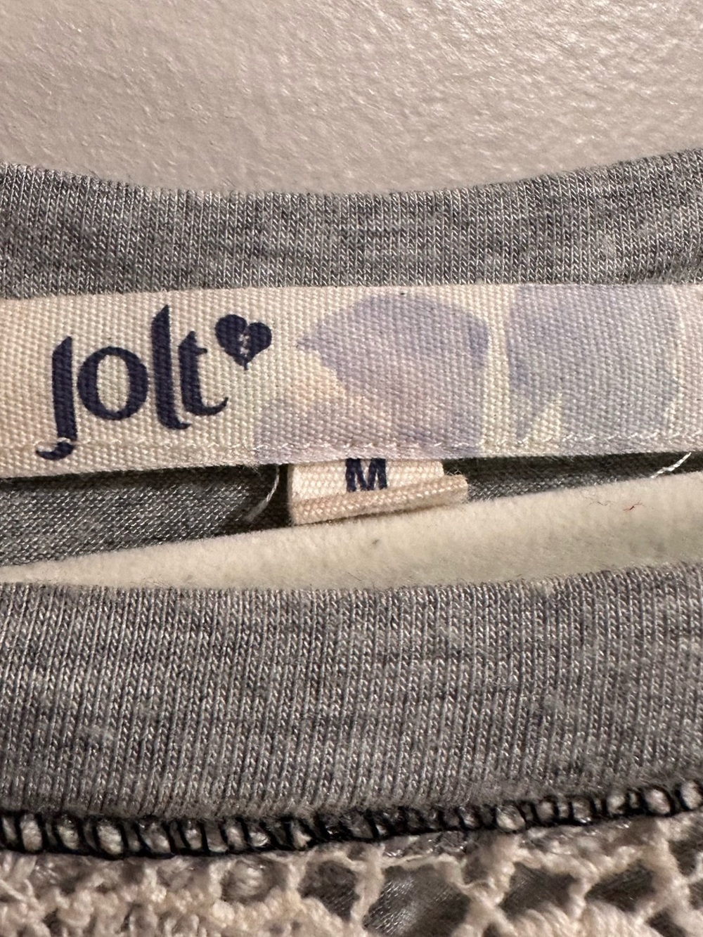 Jolt Boho Mixed Media Lace Front Raglan Top Gray & White Floral Crochet Medium - Picture 2 of 15